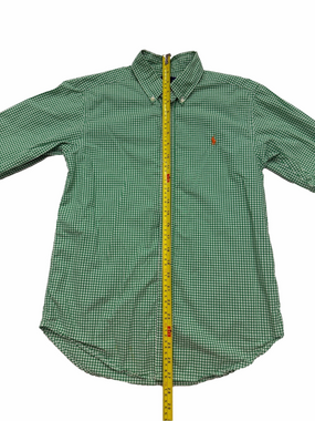 Polo Ralph Lauren Green Gingham Button-Down Shirt Orange Pony Boy Large 14 16